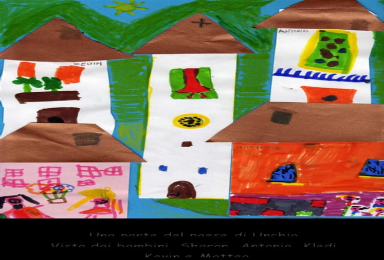 Una parte del paese di Unchio, vicino alla scuola, visto dai bambini
